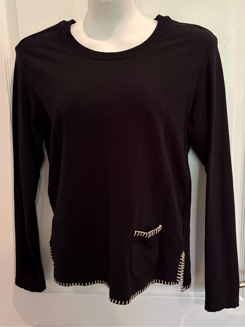L'agence Black Long Sleeve Top with White Whipstitch Pocket Size M